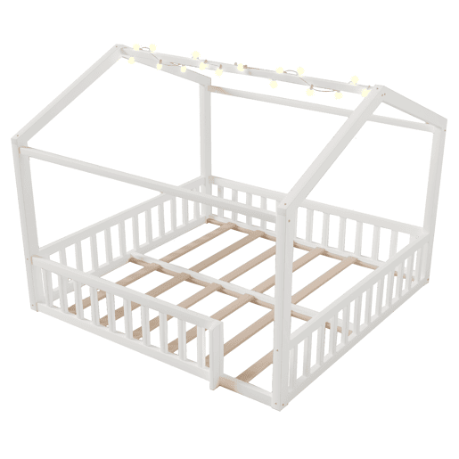 Cama infantil 90x190cm*2180x190cm - Com grade, estilo minimalista, LED - Branco