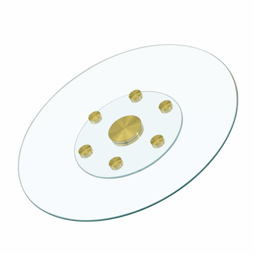 Mesa com tampo giratório de vidro - 77 cm de diâmetro superior, 38 cm de diâmetro inferior - Design dourado e transparente