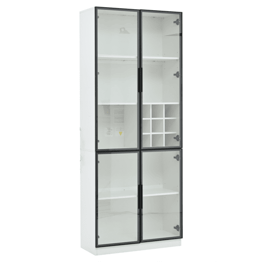 Vitrine 80x35x200 cm - Portas de vidro, LED, prateleiras e porta-garrafas - Branco Vitrine 80x35x200 cm - Portas de vidro, LED, prateleiras e porta-garrafas - Branco