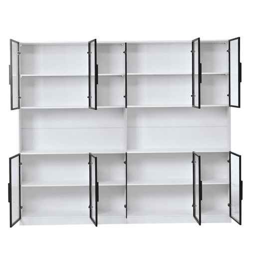 Vitrine 240x34x200 cm - 12 portas, LED, armazenamento multifuncional - Branco Vitrine 240x34x200 cm - 12 portas, LED, armazenamento multifuncional - Branco