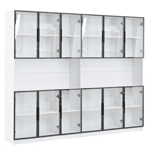 Vitrine 240x34x200 cm - 12 portas, LED, armazenamento multifuncional - Branco Vitrine 240x34x200 cm - 12 portas, LED, armazenamento multifuncional - Branco