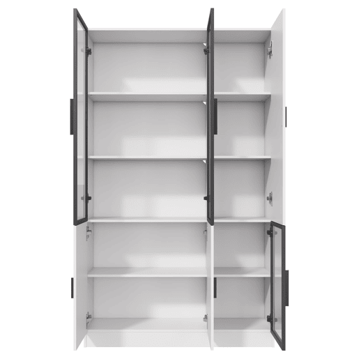 Vitrine de vidro 200 cm - Estante multiusos com luzes LED, porta de vidro e moldura de alumínio - Branco