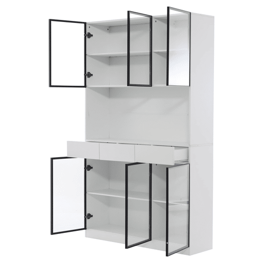 Vitrine de vidro 200 cm - Estante multiusos com luzes LED - Branco