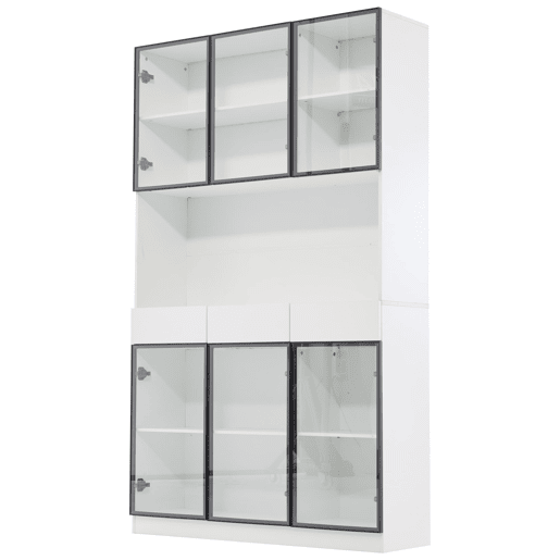 Vitrine de vidro 200 cm - Estante multiusos com luzes LED - Branco