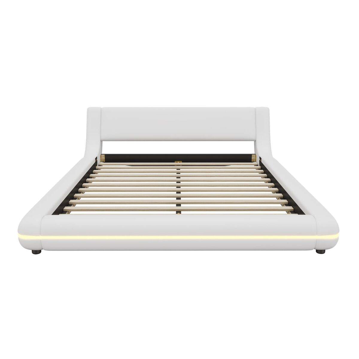 Cama baja 140x200 cm - pu, luz led ambiental, control remoto 24 botones - blanco