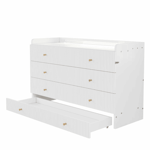 Cama rebatível 140x200 cm - Gavetas inferiores, USB e tomada, LED, Plataforma convertível, Sem colchão, Branco