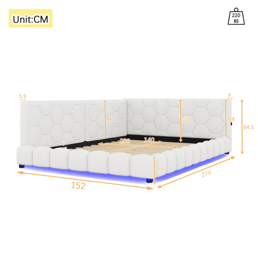 Cama tipo sofá-cama 140x200 - Sofá-cama com luz ambiente, USB, Tipo-C, material confortável - Branco