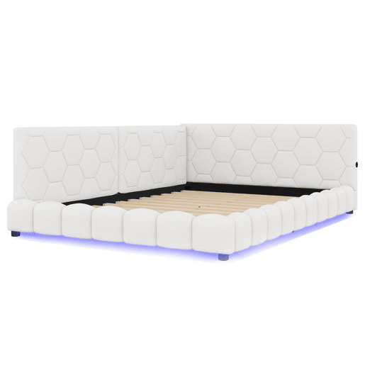 Cama tipo sofá-cama 140x200 - Sofá-cama com luz ambiente, USB, Tipo-C, material confortável - Branco