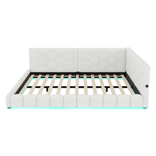 Cama tipo sofá-cama 140x200 - Sofá-cama com luz ambiente, USB, Tipo-C, material confortável - Branco