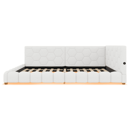 Cama tipo sofá-cama 140x200 - Sofá-cama com luz ambiente, USB, Tipo-C, material confortável - Branco