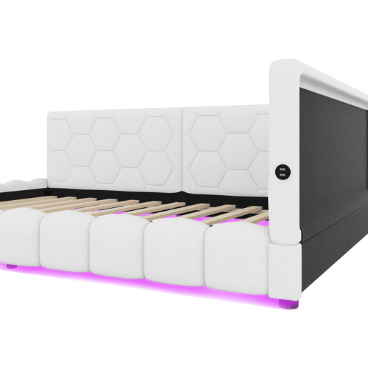 Cama tipo sofá-cama 140x200 - Sofá-cama com luz ambiente, USB, Tipo-C, material confortável - Branco
