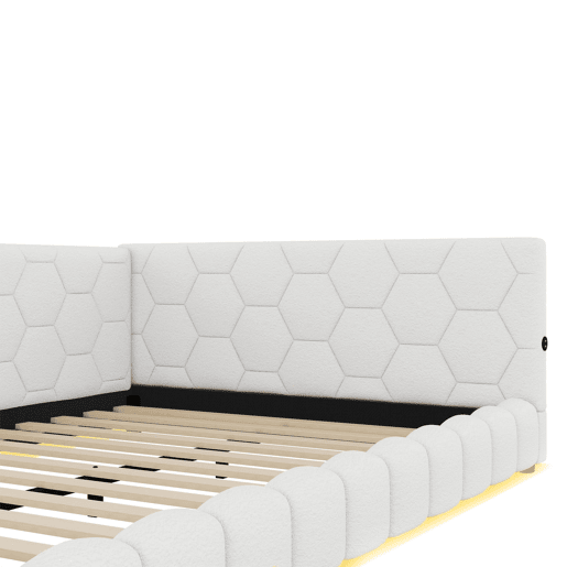 Cama tipo sofá-cama 140x200 - Sofá-cama com luz ambiente, USB, Tipo-C, material confortável - Branco