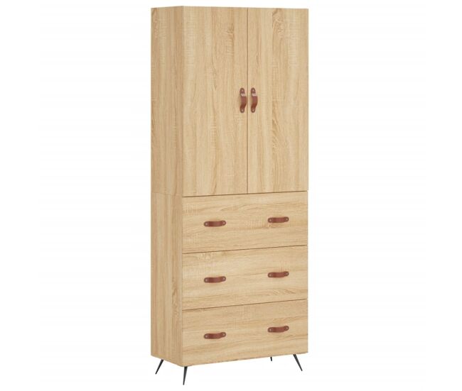Aparador alto - mueble de almacenamiento madera contrachapada color roble 69,5x34x180 cm es798