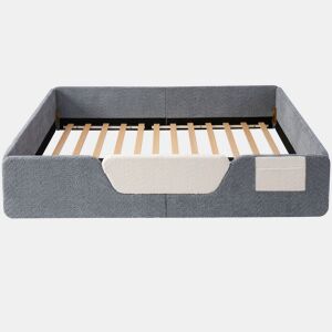 Cama estofada 140x190 cm - Sem colchão, grades removíveis, bolso lateral, veludo - Cinza