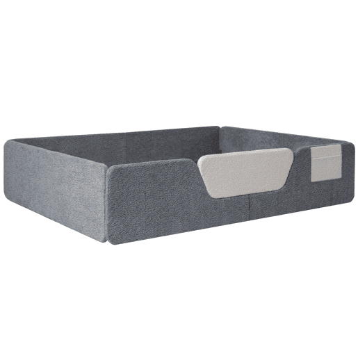 Cama estofada 140x190 cm - Sem colchão, grades removíveis, bolso lateral, veludo - Cinza