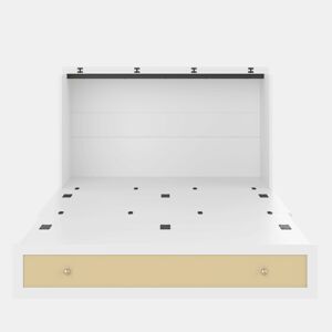 Cama rebatível 140x200 cm - móvel, gavetas na base, prateleira na cabeceira, USB e tomada, cama plataforma convertível, sem colchão - branco