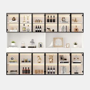 Vitrine de vidro 200 cm - Com luzes LED, prateleira multiusos para coleção, branca - Moldura da porta preta