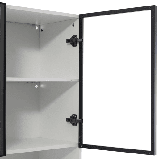 Vitrine de vidro 200 cm - Com luzes LED, prateleira multiusos para coleção, branca - Moldura da porta preta