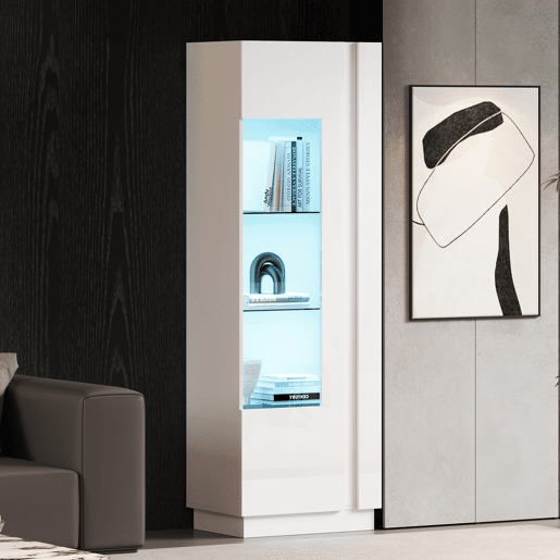 Vitrine 60x40x180 cm - Porta acrílica, LED, 3 prateleiras de vidro, alto brilho - Branco