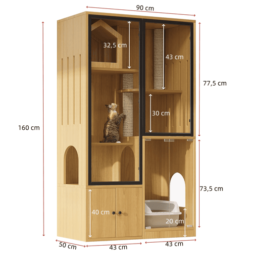 Gaiola para gatos 90x50x160 cm - quatro andares, resistente ao inverno, com poste para arranhar - cor bordo