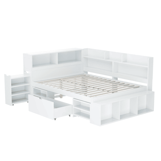 Cama infantil 140x190 cm - multifuncional com gavetas e prateleiras - branco