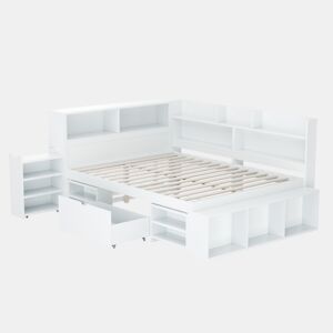 Cama infantil 140x190 cm - multifuncional com gavetas e prateleiras - branco