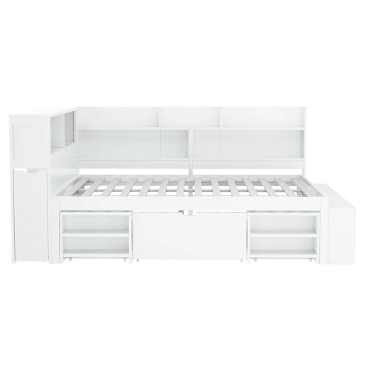 Cama infantil 140x190 cm - multifuncional com gavetas e prateleiras - branco