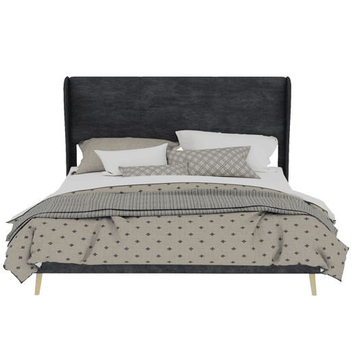 Cama estofada 160x200 - Minimalista com cabeceira suave, base baixa sem arrumação - Cinza