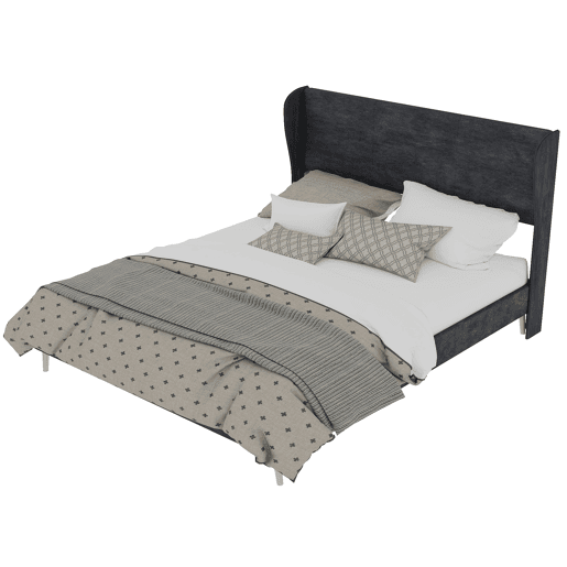 Cama estofada 160x200 - Minimalista com cabeceira suave, base baixa sem arrumação - Cinza