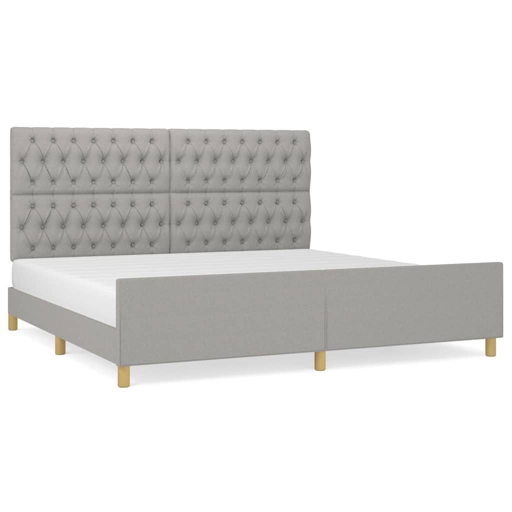 Estructura de cama matrimonial estilo con cabecero de tela gris claro 200x200 cm