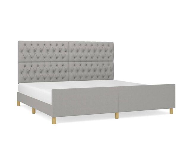 Estructura de cama matrimonial estilo con cabecero de tela gris claro 200x200 cm