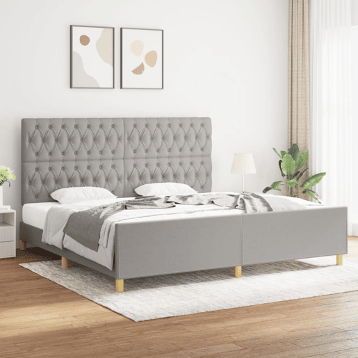 Estrutura de Cama de casal moderno 200x200 cm tecido cinzento-claro