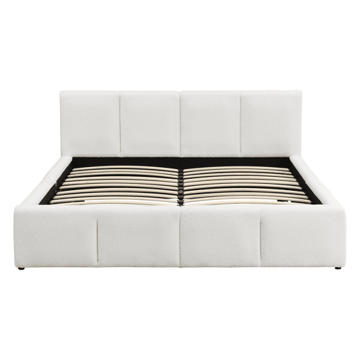 Cama de casal estofada 180x200 - com cabeceira acolchoada e estrado - bege bouclé