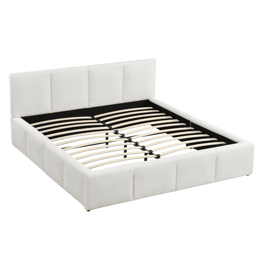 Cama de casal estofada 180x200 - com cabeceira acolchoada e estrado - bege bouclé