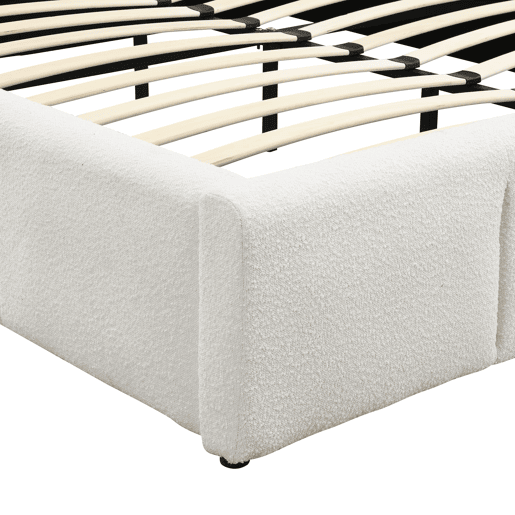 Cama de casal estofada 180x200 - com cabeceira acolchoada e estrado - bege bouclé