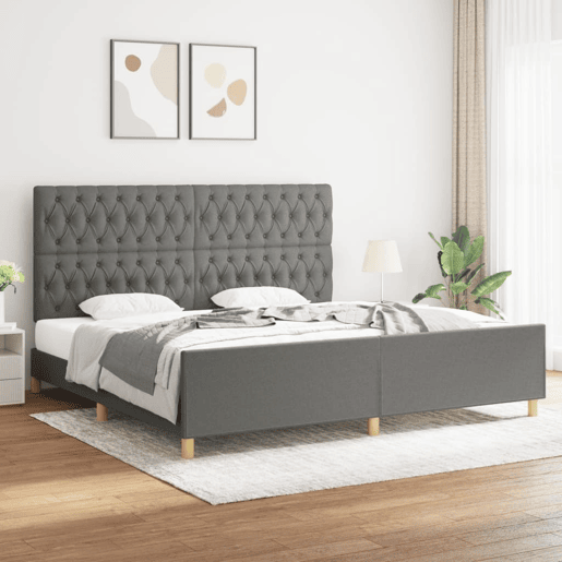 Estrutura Cama de casal para adultos com cabeceira 200x200 cm tecido cinzento-escuro