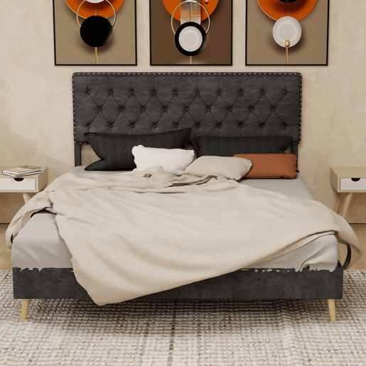 Cama moderna minimalista 160x200 - cabeceira confortável e macia, estrutura baixa - cinzenta