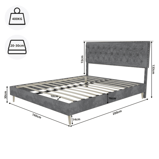 Cama moderna minimalista 160x200 - cabeceira confortável e macia, estrutura baixa - cinzenta