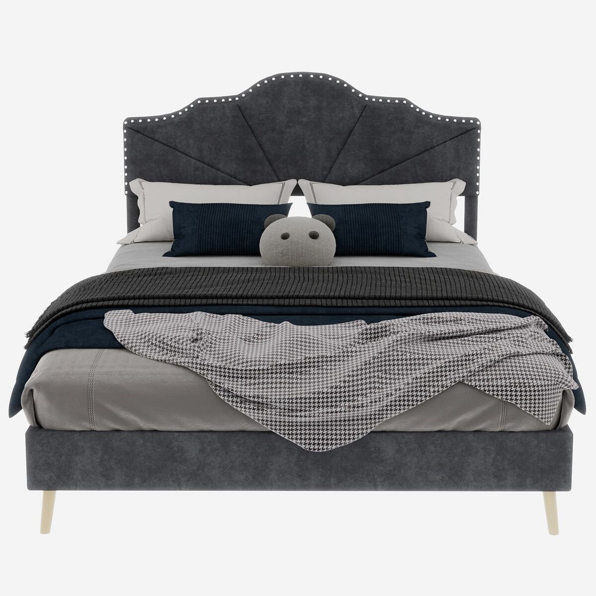 Cama tapizada 140x200 - cabecero suave y cómodo, estructura baja - gris