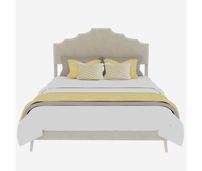 Cama tapizada 140x200 - moderna, cabezal suave y confortable, marco bajo - beige