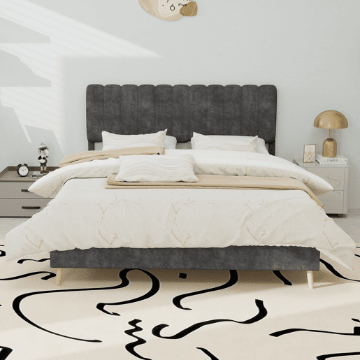 Cama estofada minimalista 140x200 - cabeceira suave, base baixa, multifuncional - Cinza Cama estofada minimalista 140x200 - cabeceira suave, base baixa, multifuncional - Cinza