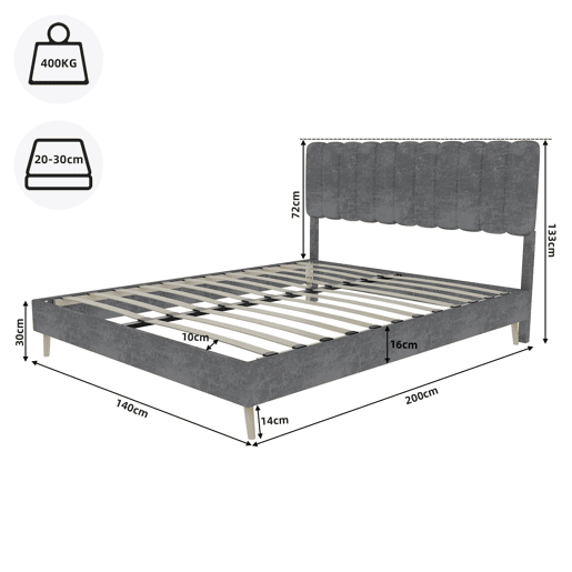 Cama estofada minimalista 140x200 - cabeceira suave, base baixa, multifuncional - Cinza Cama estofada minimalista 140x200 - cabeceira suave, base baixa, multifuncional - Cinza