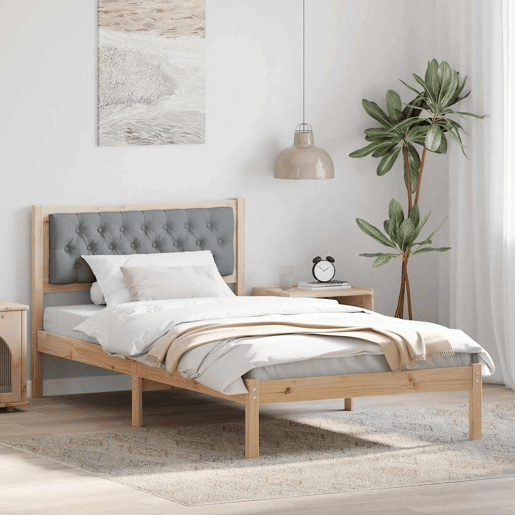 Estrutura de cama de solteiro para adultos com Cabeceira - Cinzento-claro 100 x 200 cm