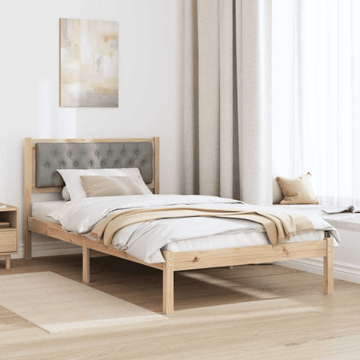 Estrutura de cama de solteiro para adultos com Cabeceira - Cinzento-claro 100 x 200 cm