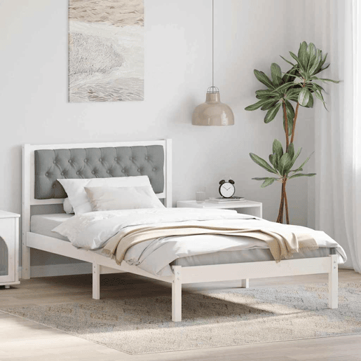 Estrutura de cama de solteiro para adultos com Cabeceira - Cinzento-claro 100 x 200 cm