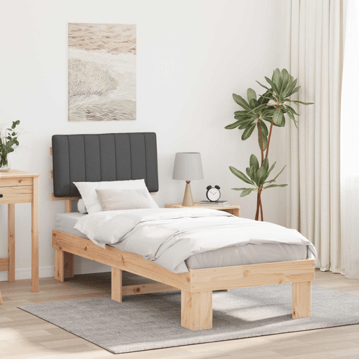 Estrutura de cama de solteiro para adultos com Cabeceira Estofada Cinza Escuro