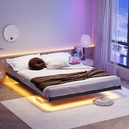 Cama plataforma 140x190 - LED, estação de carregamento, metal robusto, fácil montagem - Preto Cama plataforma 140x190 - LED, estação de carregamento, metal robusto, fácil montagem - Preto