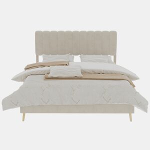 Cama estofada 160x200 - cabeceira acolchoada, base baixa sem arrumação - bege