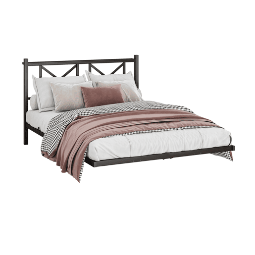 Cama de casal 140x200 cm - Estrutura metálica LED com cabeceira e estação de carregamento - Preto