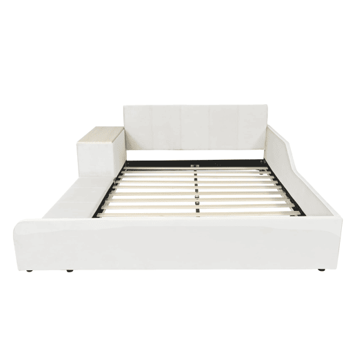 Cama individual estofada 140x200 - Com secretária, banco e cabeceira macia - Branco